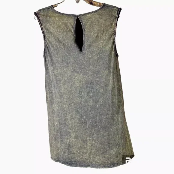 Hem & Thread Womens Cotton Mineral Wash Earthy Brown Sleeveless Top Braid Trim S - Picture 2 of 6